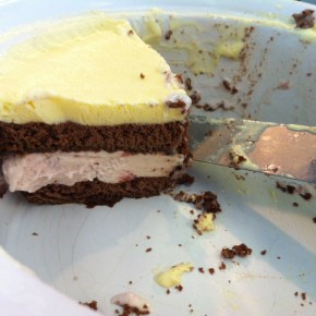 Chocolate Cabernet Cake With Strawberry Ice Cream And Creme Brulle&nbsp;Topping